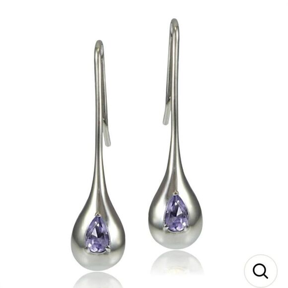 Sterling Silver Amethyst Teardrop Drop Earrings New